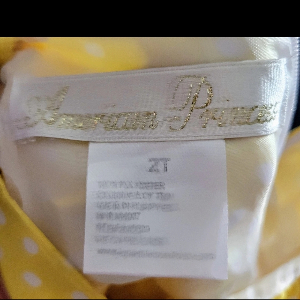 Girls Size 2T Princess Polka Dot Dress Yellow White Flowers Bow Lined Lightweigh - Picture 11 of 12